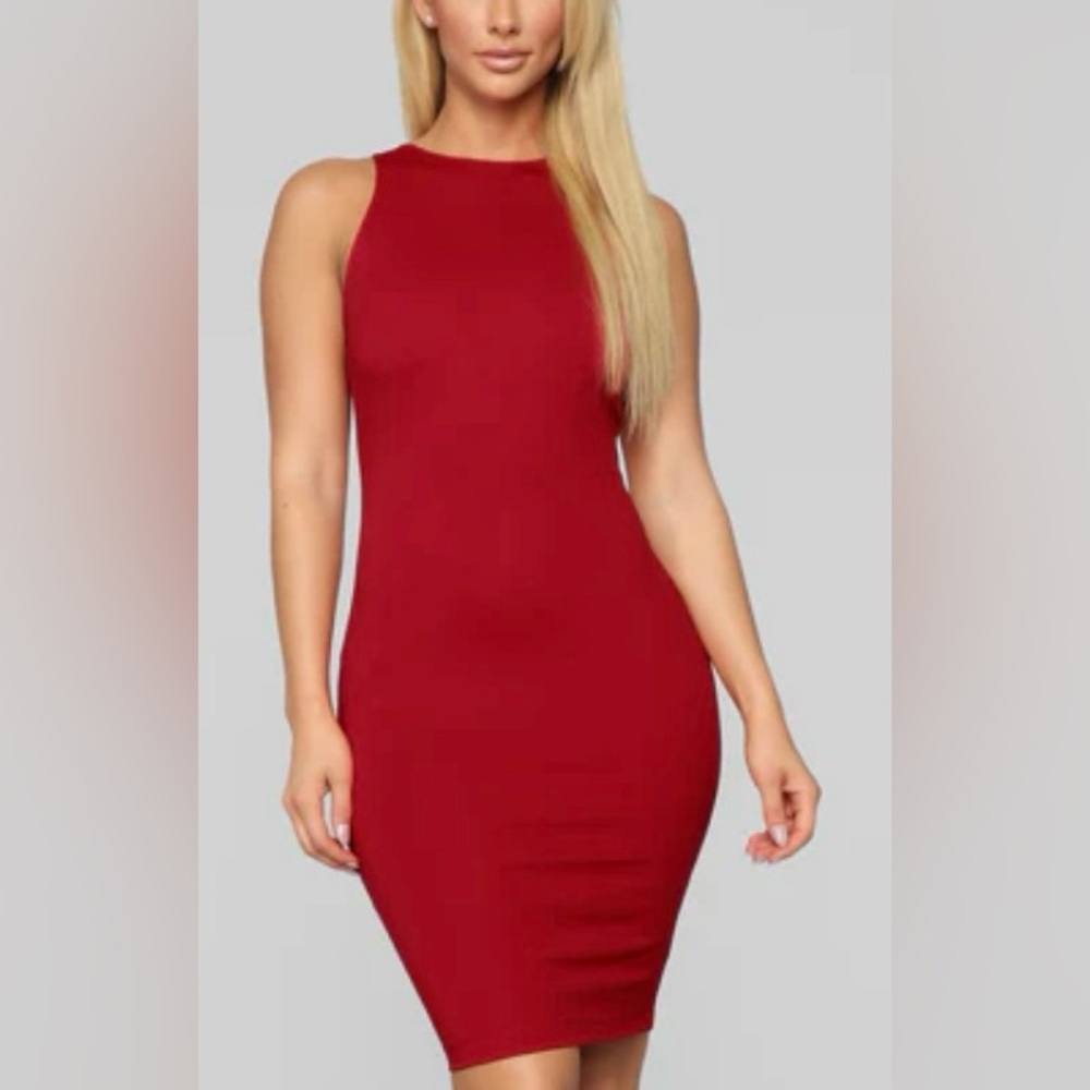 Red Bodycon Dress midi length